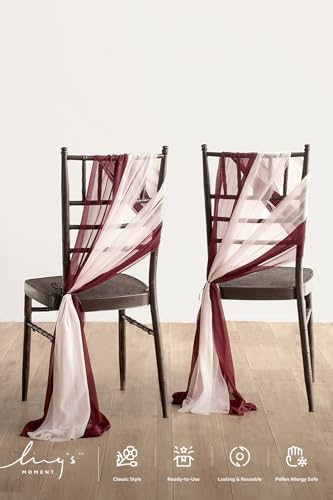 Ling's moment Chair Sashes, Wedding Aisle Decorations, Burgundy Pink Blush | 16pcs Chair Cover Draping Fabric Wrinkle-Free with Tie for Party Ceremony Reception Floral Arrangement Banquet Outdoor Decor