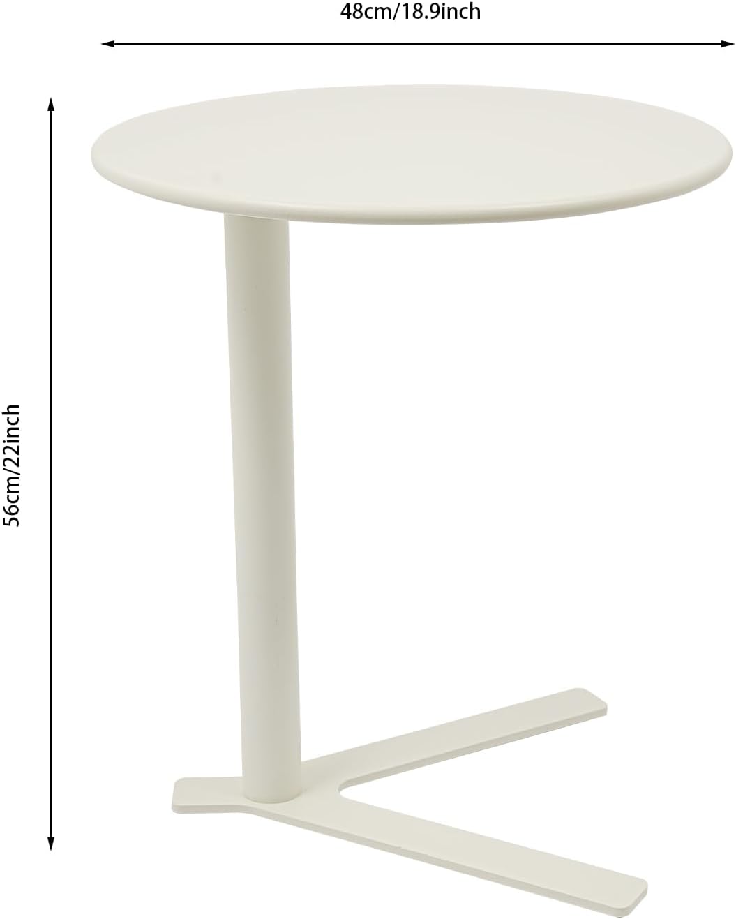 Metal Round Side Table, Modern C Shaped Couch End Table Small Metal Coffee Table with Y-Shaped Base Round Sofa Bedside Table for Home Living Room Bedroom (Frosted White/18.9 * 22in)