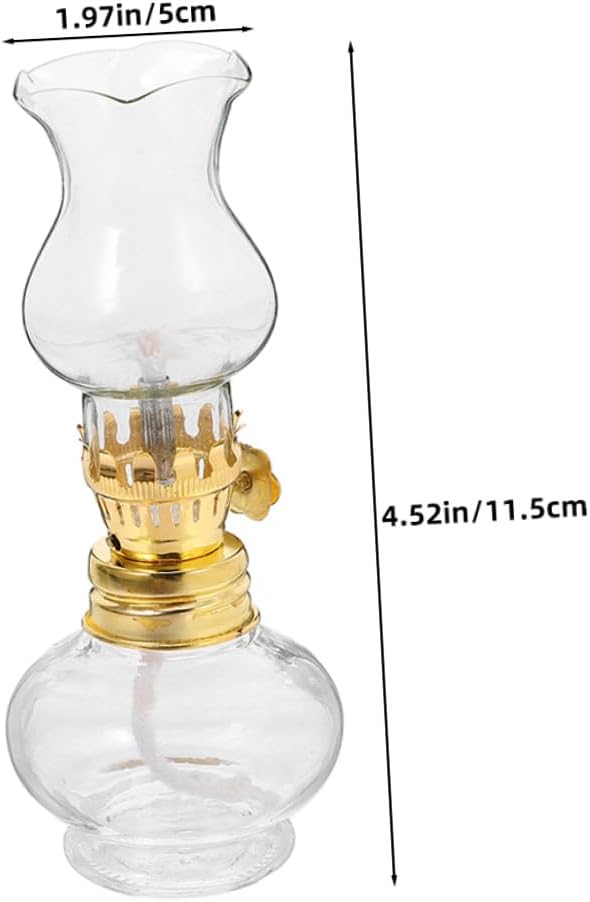 FRCOLOR 2pcs Small Glass Kerosene Oil Lamps 30ml Vintage Indoor Lantern Lights with Long Burning Wick for Emergency Lighting and Home Décor