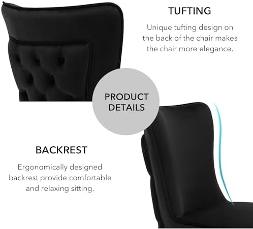 LOULENS Elegance Velvet Dining Chairs Set of 2, Luxurious Upholstered Tufted Dining Room Chairs, Glam Royal Velvet Accent Chairs with Stainless Steel Legs, Black