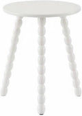 Qianly Round Bobbin Leg Table Solid Wood Bobbin Leg Side Table Space Saving Vintage Design Nightstand for Living Room, Bedroom, White