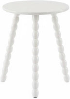 Qianly Round Bobbin Leg Table Solid Wood Bobbin Leg Side Table Space Saving Vintage Design Nightstand for Living Room, Bedroom, White