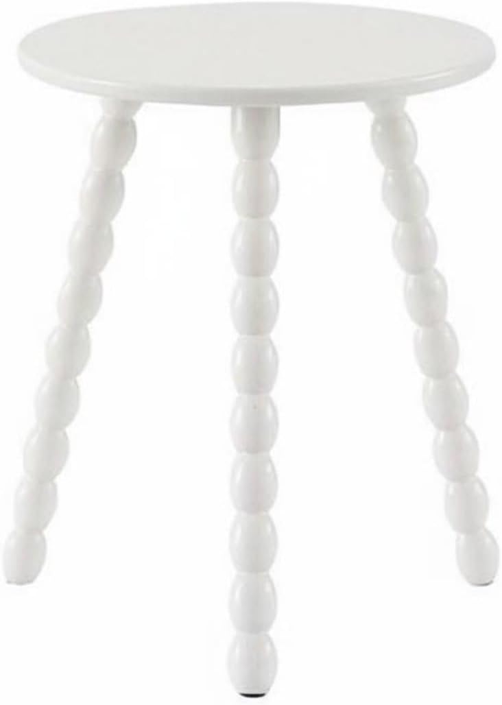 Qianly Round Bobbin Leg Table Solid Wood Bobbin Leg Side Table Space Saving Vintage Design Nightstand for Living Room, Bedroom, White