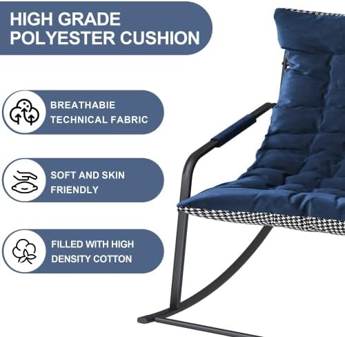 Rocking Chair with Storage Pocket, Upholstered Nursery Glider Rocker with Padded Armrest & Cushion, Ergonomic Accent Armchair for Living Room Bedroom Patio Garden, Breathable, Blue