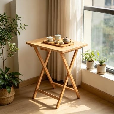 2-Pack Modern Indoor Folding Tray Table Natural Rubberwood - Portable TV Dinner Stand for Sofa, Laptop Desk, Bed Tray, Small Space