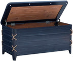 BOWERY HILL Modern Wood Rope Storage Chest, 38" L x 18" D x 18" H, Cedar Lined, Blue Finish, Paneled Design with Rope Trim, Versatile for Blanket Storage, Seating, or Coffee Table Use