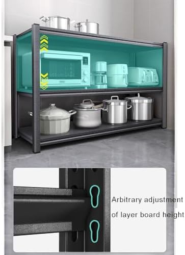Multifunctional Microwave Stand Kitchen Counter Shelf Heavy Duty Metal Shelving Unit Pot Storage Rack Tableware Organizer (Black 100x40x80cm)