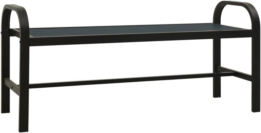 Outdoor Garden Bench 49 inch Black Steel and WPC 3-Seater Patio Seating for Backyard Park Porch