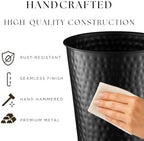 Monarch Abode Metal Bathroom Trash Can – Waste Basket for Bedroom, Office Desk, & Dorm, Hand Hammered, Durable Decorative Black Small Trash Can Bathroom Garbage Bin Wastebasket