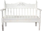 Outdoor Bench, 2-Person Bench for Outdoor and Indoor, 41.9" Solid Wood Balcony Bench with Backrest Armrests Elegant Pine Leisure Chairs Garden Bench(White)