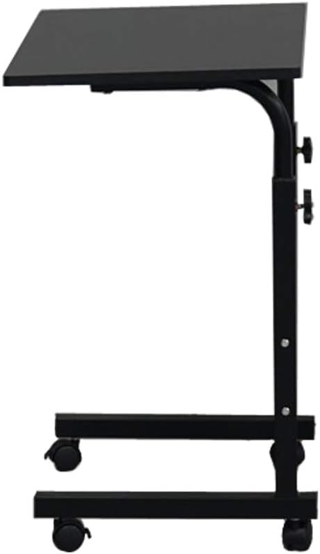 Height Adjustable Sofa Side Table Wood End Table with Wheels, Small Rolling Bedside Laptop Snack Table, Wooden Top & Metal Frame (Black)
