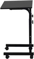 Height Adjustable Sofa Side Table Wood End Table with Wheels, Small Rolling Bedside Laptop Snack Table, Wooden Top & Metal Frame (Black)