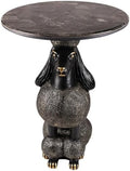 Modern Poodle Dog Side Table with Round Marble Style Top, Decorative Animal Accent End Table for Living Room, Designer Sculpture Sofa Corner Table