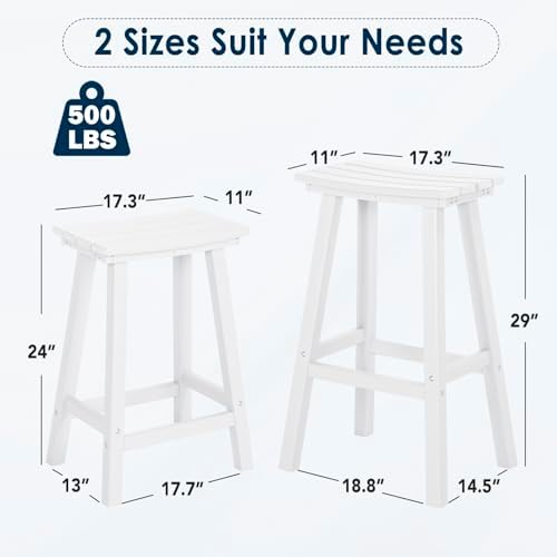 nalone 29 Inch Outdoor Bar Stools Set of 2, HDPE Bar Chairs with Footrest, Weather Resistant Barstools Outside Counter Height Stools for Patio Yard (White, 29'' Barstools Set of 2)
