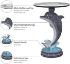 Dolphin Side Table, 25.98 in Animal End Table, Round Marble-Look Top, Hand-Painted, Auto-Grade Finish, Durable and Easy Clean