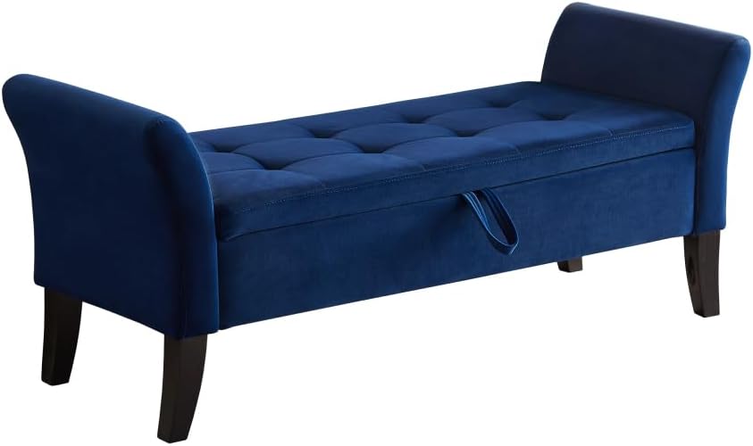 51.5" Bed Bench with Storage Navy Blue Velvet