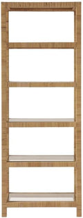 Starlight Canyon Home Rattan Bookshelf with Storage, Coastal 5 Shelf Bookcase with Glass Shelves and Open Back, Ideal for Modern and Rustic Interiors