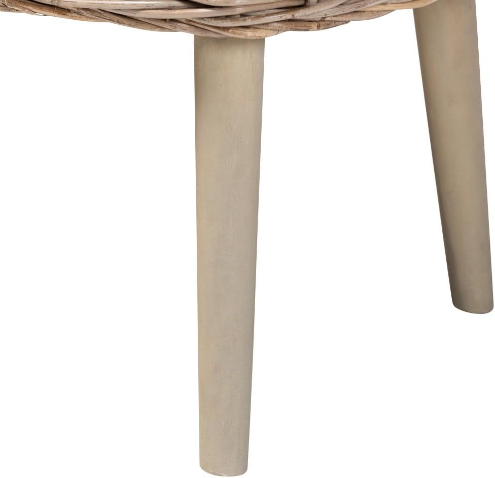 Accent Bench with Natural Kubu Rattan and Grey Acacia Wood for Living Room Entryway