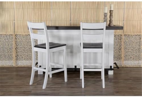 Pemberly Row 78" Farmhouse Wood Bar Unit with Foot Rail, Adjustable Shelves, Removable Wine Rack, Stemware Storage, in Espresso Finish