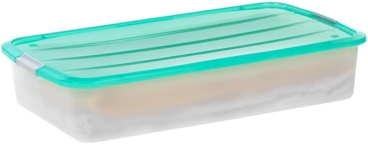 Under Bed Storage Bin Containers with Lid 56 Quart – 32.5"x17.8"x6.5"-Clear Plastic Storage Bins with Latch Lid for Blankets, Shoes, Baby Clothes, Wrapping Paper, Bedding