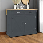 HOMCOM Rolling Kitchen Island with Drop Leaf Wood Breakfast Bar, Farmhouse Kitchen Cart with 2 Drawers, Adjustable Shelves for Dining Room, Dark Gray