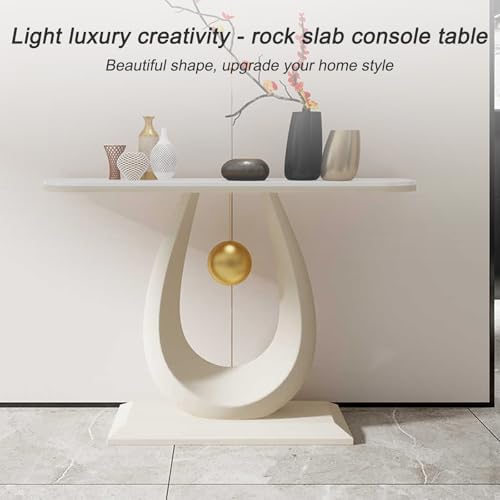 Console Table Decor Entryway Marble Scalloped Tables Behind,Console Table with Geometric Metal Frame for Entryway and Living Room
