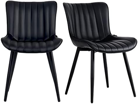 YOUNUOKE Dining Chairs Set of 2 Mid-Century Modern Kitchen Chair Black | Faux leather upholstered with Back, fits dining living waiting room guest reception. Waterproof easy to clean assemble, 300lb
