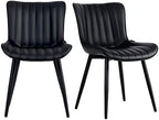 YOUNUOKE Dining Chairs Set of 2 Mid-Century Modern Kitchen Chair Black | Faux leather upholstered with Back, fits dining living waiting room guest reception. Waterproof easy to clean assemble, 300lb