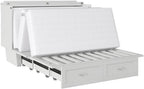 Atlin Designs Modern Queen Murphy Bed Chest, Solid Wood Construction, White Finish with Storage Drawer, Memory Foam Mattress, USB Charging Ports, Space-Saving Bedroom Furniture