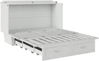 Atlin Designs Modern Queen Murphy Bed Chest, Solid Wood Construction, White Finish with Storage Drawer, Memory Foam Mattress, USB Charging Ports, Space-Saving Bedroom Furniture