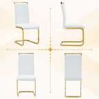 AZmac Modern Dining Table Set for 8 with Gold Metal Frame, 9-Piece Glass Dining Table with PU High Back Chairs for Kitchen Dining Room, Glass Table and 8 White Chairs