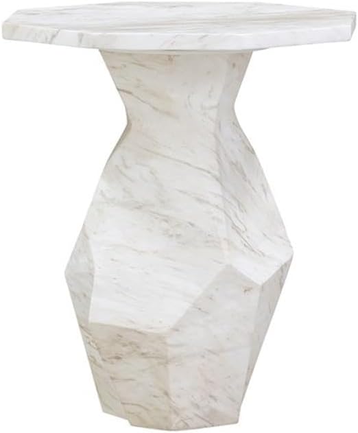 Pemberly Row Contemporary Round Side Table, White Faux Marble Top, 19.8" W x 21.5" D x 30" H, Solid Oak Wood Reversed Tapered Legs, Bold Indoor or Outdoor Accent Table