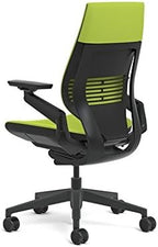Steelcase Gesture Office Chair - Cogent Connect Wasabi Green Upholstered Wrapped Back Black Frame Low Seat Black Seat/Back/Arms Hard Floor Caster Wheels
