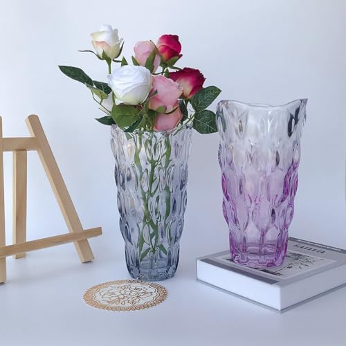 Unbreakable Flower Glass Vase 2.4lb 9.5inch Sparkle vase Bohemian Style, for Centerpieces,Kitchen,Office, Living Room,Wedding,Perfect Home Decor Glass Vase (Gradient Gray)