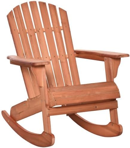 Wooden Rocking Chair with Slatted Back, Curved High Backrest and Wide Armrests, Comfy Solid Wood Rocker for Nursery Living Room Bedroom