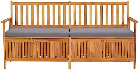 67 Inch Outdoor Storage Bench, Solid Acacia Wood Garden Bench with Thick Cushion, 3-Seater Patio Seating for Terrace and Backyard, Large Rectangular Wooden Chest