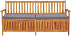 Solid Acacia Wood Storage Bench, 67 Inch Large Outdoor Patio Seating with Thick Cushion, 3-Person Rectangular Garden Bench for Deck, Backyard and Indoor Living Room, Matte Black