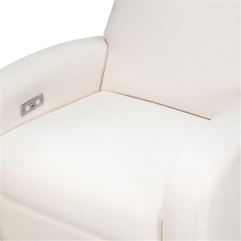 Babyletto Nami Electronic Power Recliner & Swivel Glider with USB Port in Performance Cream Eco-Weave with Light Wood Base,Water Repellent & Stain Resistant,Greenguard Gold and CertiPUR-US Certified