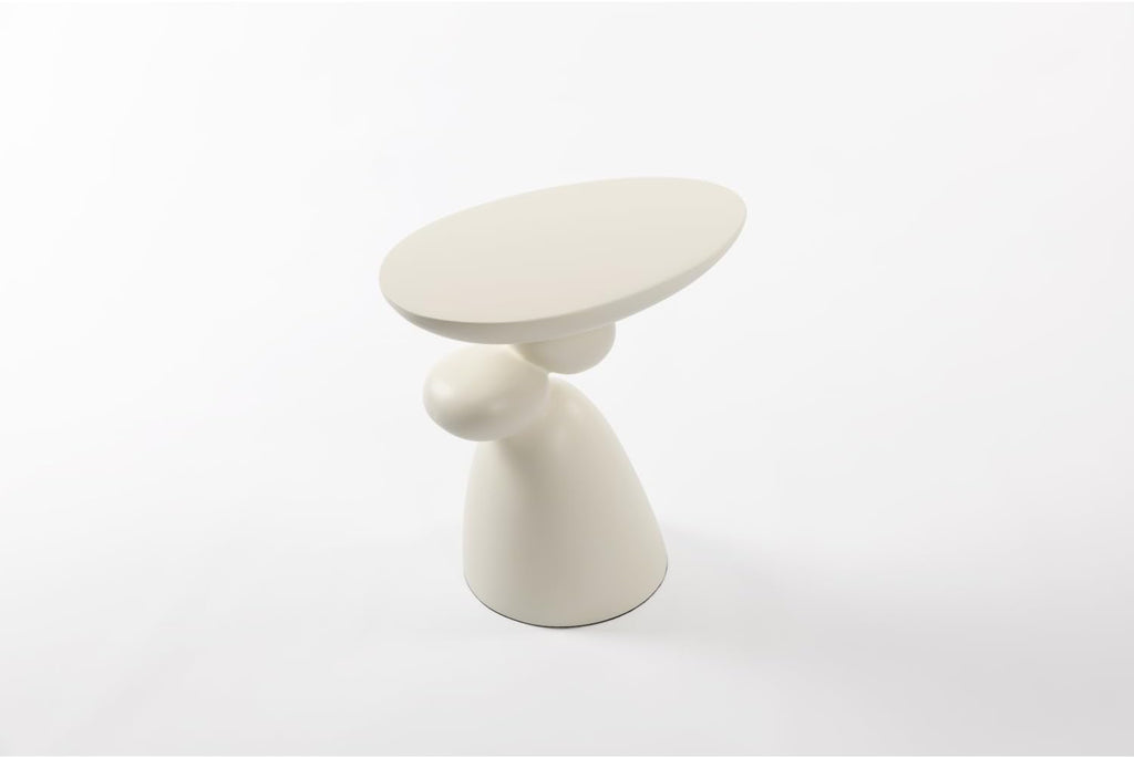 Lucky Stone End Table - Modern Minimalist Fiberglass Side Table for Living Room, Bedroom, Guestroom