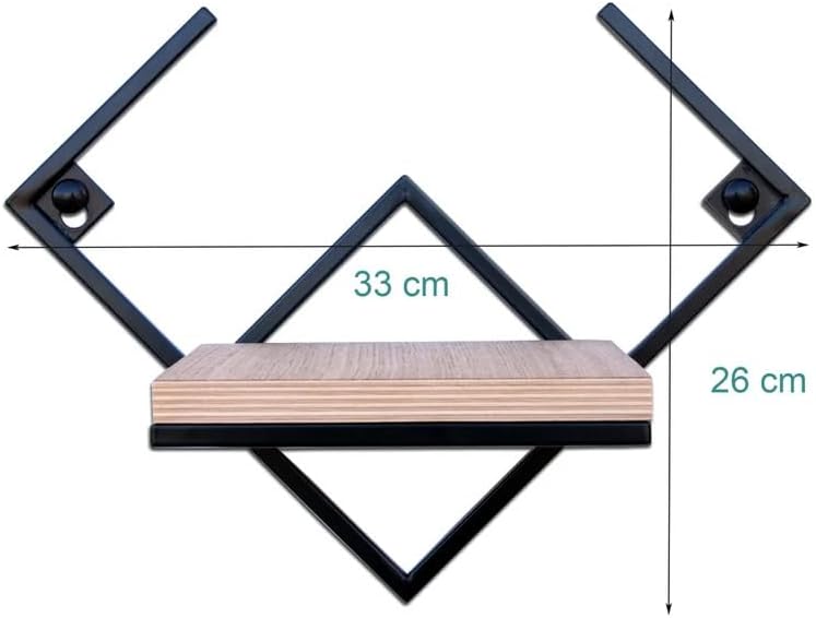 Modern Geometric Wall Mounted Floating Shelf, Black Metal Frame with Wood Board, Decorative Plant Shelf for Living Room Bedroom Bathroom, Small Display Shelf for Succulents Plants