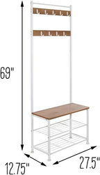 Honey-Can-Do Entryway Hall Tree with Bench and Shoe Storage, White/Walnut SHF-09603 White, 300 lbs