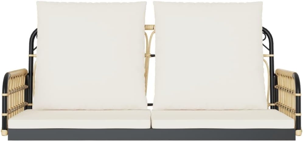 Swing Bench Brown, Black, Cream White PE Rattan, Powder-Coated Steel,Outdoor Swing Bench with Comfortable Cushions for Garden or Patio Patio Furniture