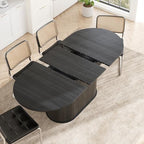 WILLIAMSPACE 70.86" Oval Extendable Dining Table with Striped Legs for 6 to 8, Modern Wooden Kitchen Table with Extension Leaves, Mid Century Dining Room Table, Easy Assemble (55.11"-70.86", Black)