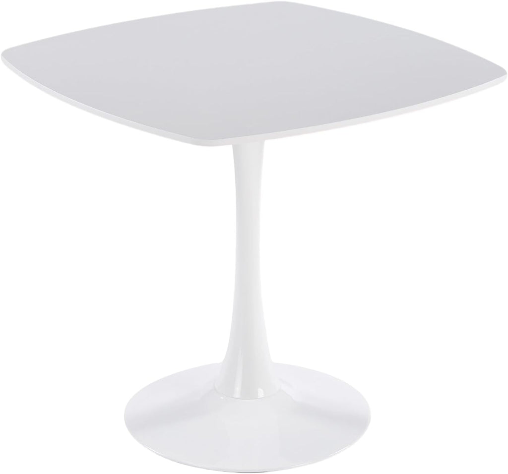 24" Square Dining Table for 2-3, Modern Pedestal Table with White Wood Board Top, Compact Kitchen Bistro Cafe Table for Apartment, Living Room, Office