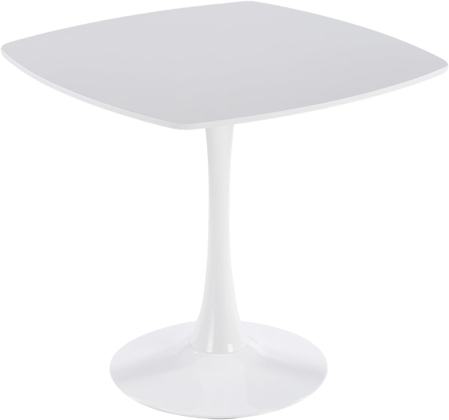 24" Square Dining Table for 2-3, Modern Pedestal Table with White Wood Board Top, Compact Kitchen Bistro Cafe Table for Apartment, Living Room, Office