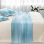 Bed Runner for Cal. King Size Bed, Light Blue Ombre Decorative Beds Runners and 2 Matching Pillow Covers Set, Modern Abstract Gradient Minimalist Art Beds Scarf Throw for Foot of Bedding Set for Hotel