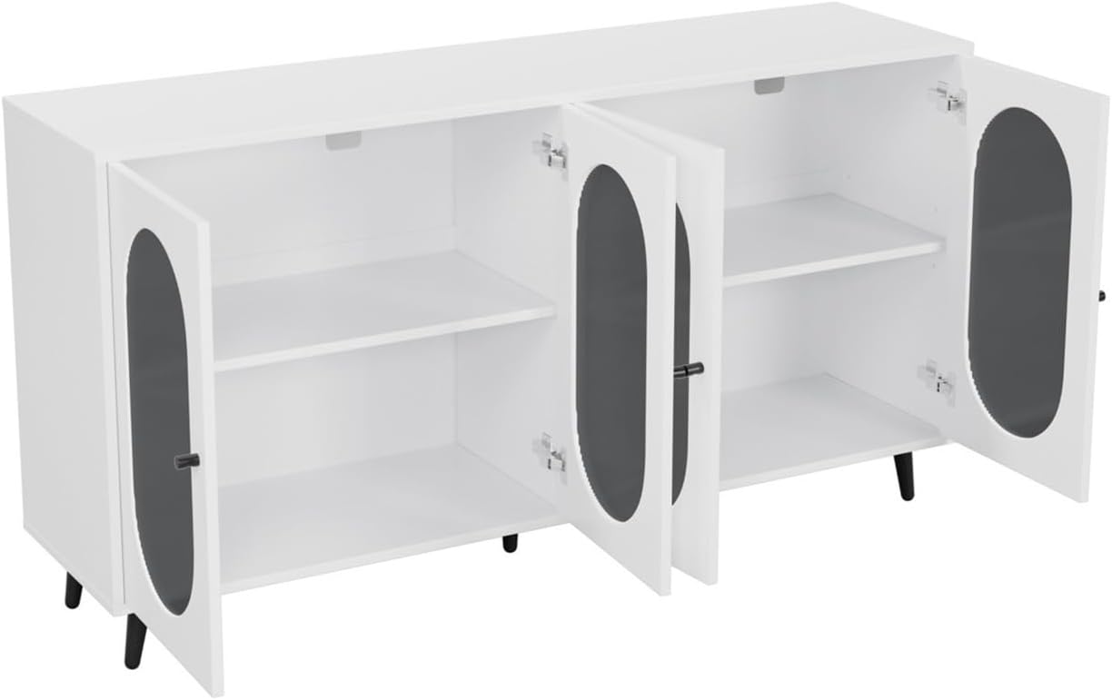 Modern Accent Sideboard Cabinet with Acrylic Doors, Freestanding Storage Cupboard Console Table for Kitchen Dining Living Room Hallway Office, Black/White,for Kitchen
