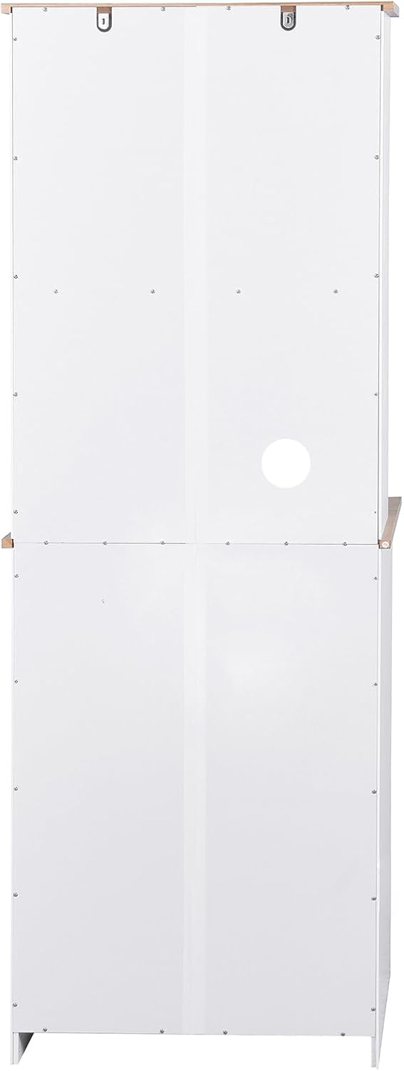 Kitchen Pantry Cabinet with Glass Doors, 66.93" Tall Kitchen Hutch Bar Cabinet with Microwave Stand Farmhouse Wood Storage Cabinet with 2 Drawers and Shelves Cupboard for Dining Room, 66.93" H