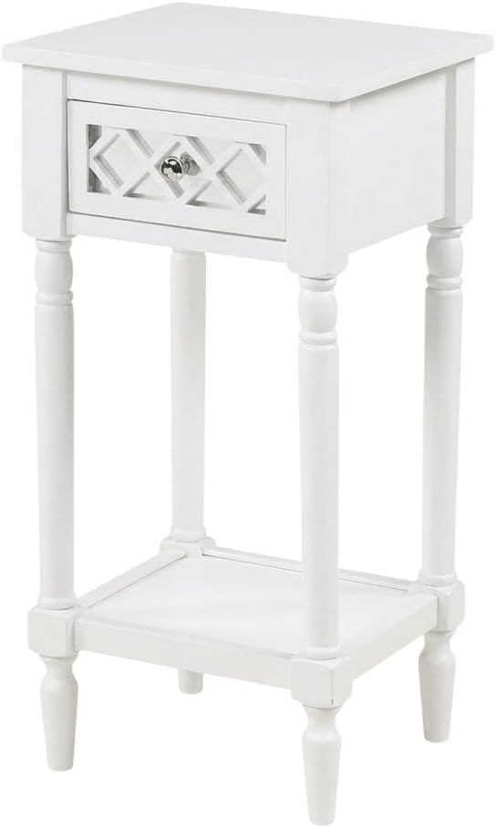 White 1 Drawer Accent Table with Shelf, Traditional Transitional Style, Durable Wood Construction, Elegant Home or Office Decor