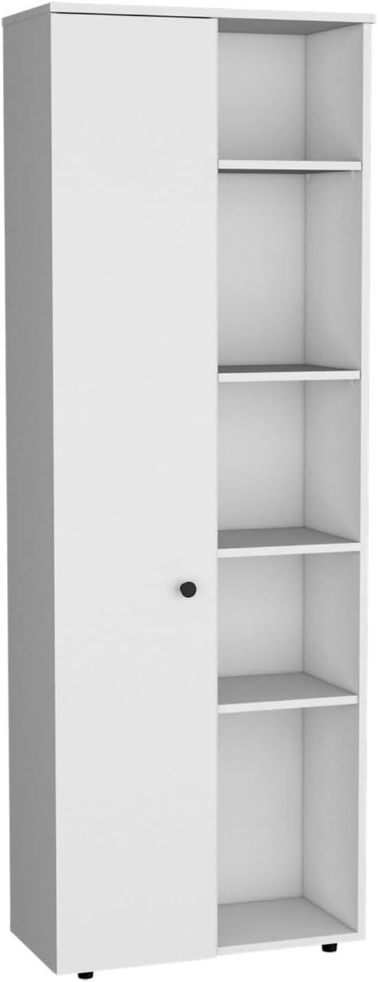 67" H Kitchen Storage Cabinet with One Door, Five Interior Shelves and Five Exterior Shelves,White,for Kitchen